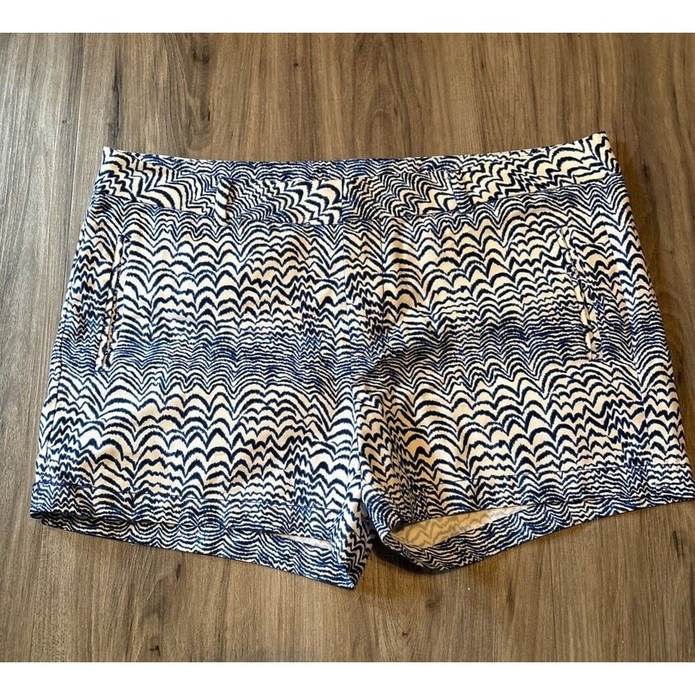 Stylus Women’s Chino Size 14 Blue Cotton Shorts Wavy Geometric Pockets Preppy